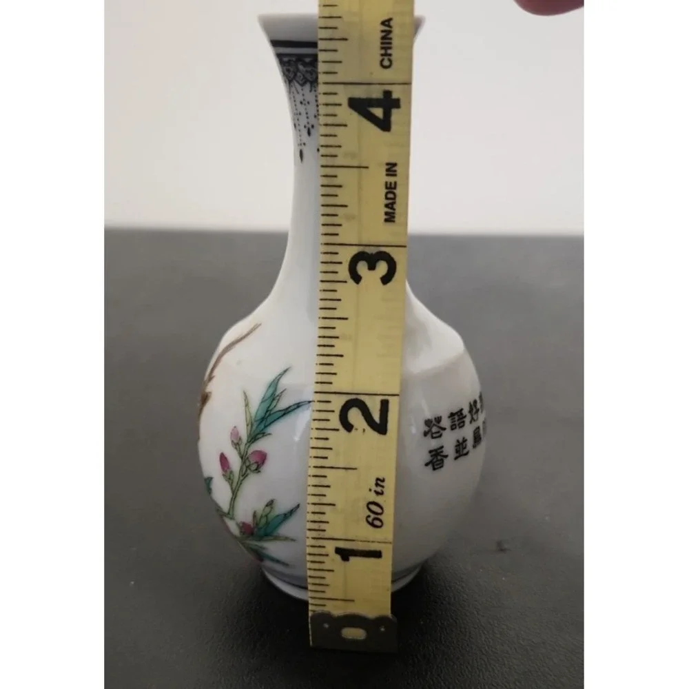 Vintage Chinese Jingdezhen Porcelain Mini Vase Flowers Birds Signed Hand Painted